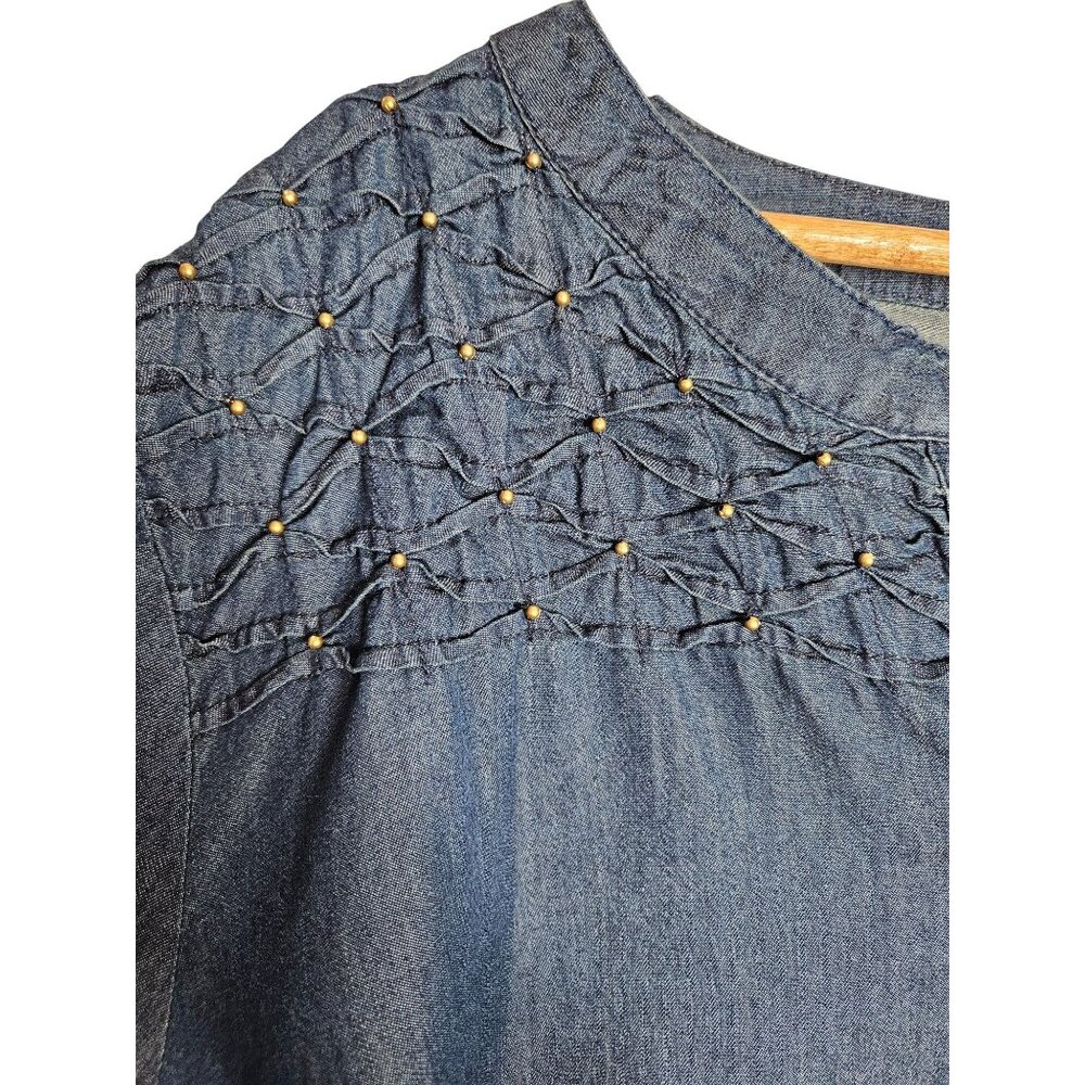 Avenue Embellished Yoke Rolled Tab Sleeve Tunic Top Women Size 30/32 - Picture 3 of 7